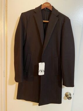 ZARA Men’s PEACOAT Overcoat Size SMALL Brown New!